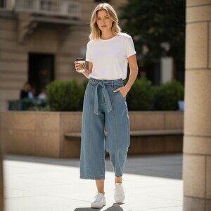 Highway Women's Wide-leg Cropped Denim Jeans with Belt (11/12)